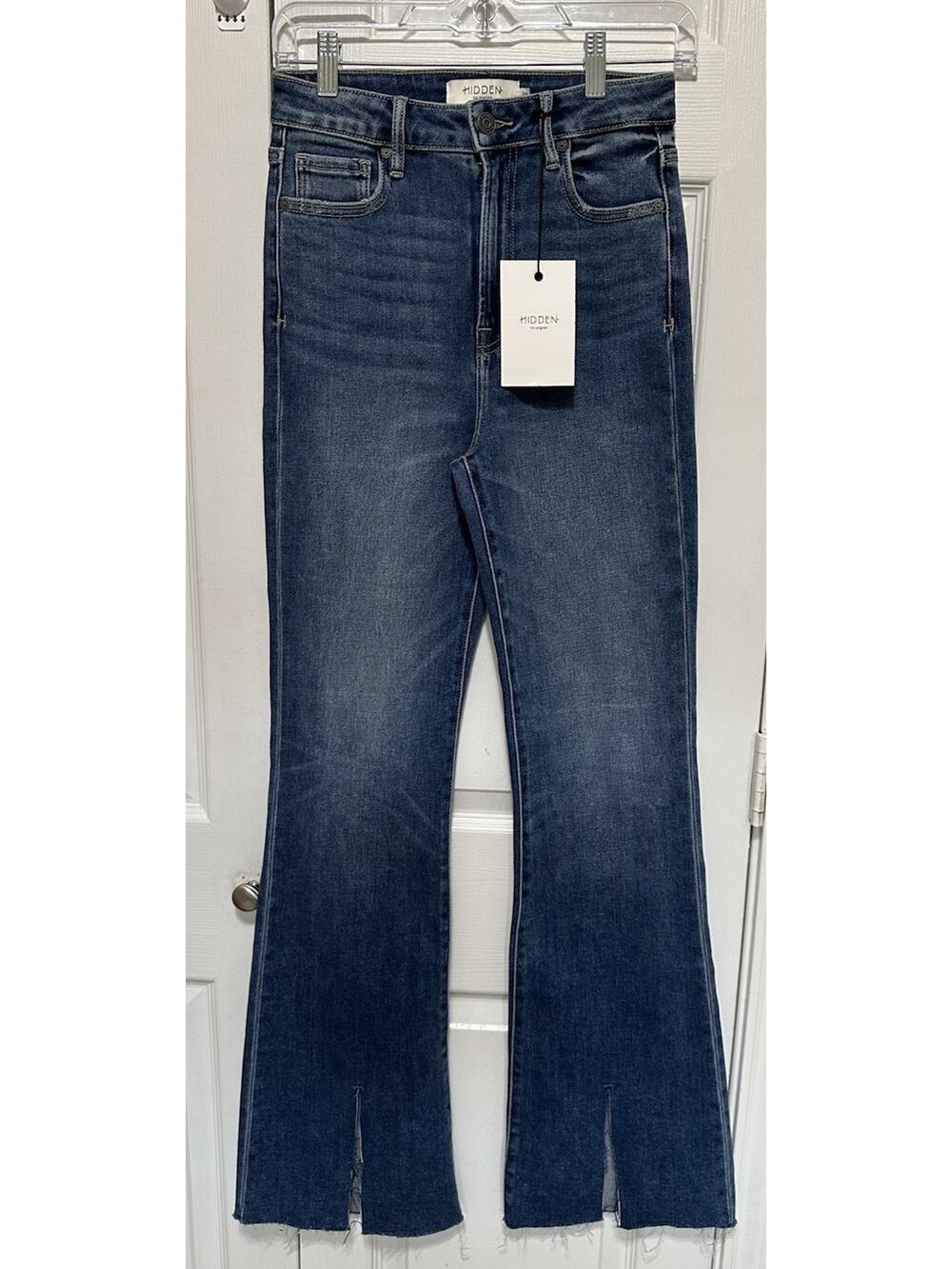 NWT Hidden Jeans Happi High Rise Flare Front Slit Raw Hem Denim Women's Sz 26